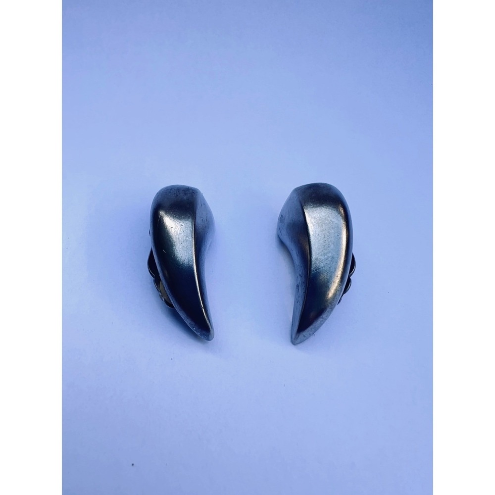 Vintage Givenchy Clip On Earrings Silver Claw Tooth Shaped Statement - Picture 2 of 8